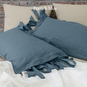Linen Pillowcases with Bow Ties French Blue