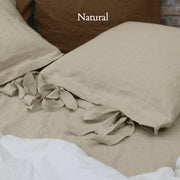 Linen Pillowcases with Bow Ties Natural