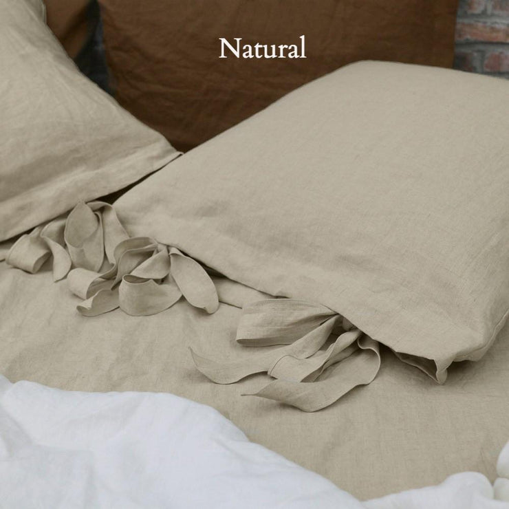 Linen Pillowcases with Bow Ties Natural