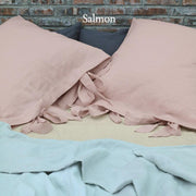 Linen Pillowcases with Bow Ties Salmon