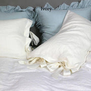 Linen Pillowcases with Bow Ties Chalk