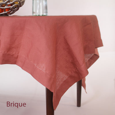 Sales! Rustic hemstitched Linen Tablecloth with Mitered Corners