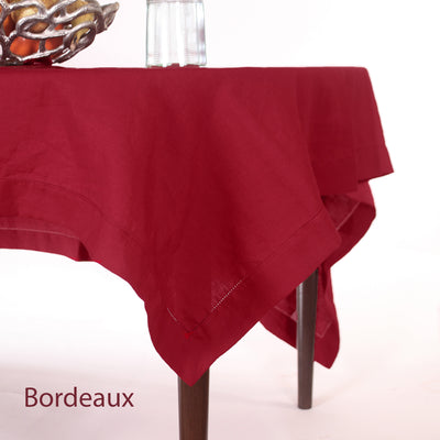 Sales! Rustic hemstitched Linen Tablecloth with Mitered Corners