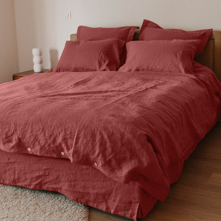 Pre-Washed Linen Duvet Cover Brick With Pillow Covers 