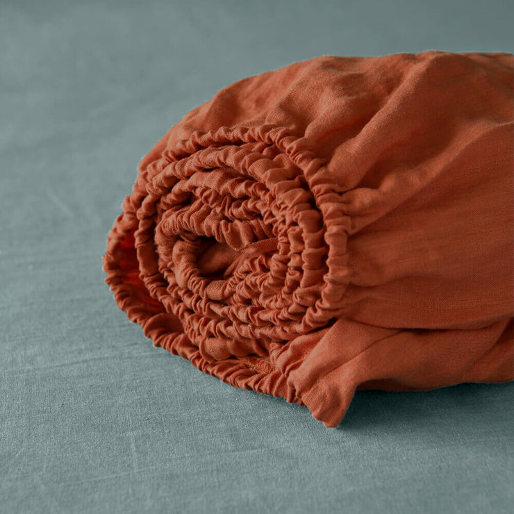 Vintage Linen Fitted Sheet Coral
