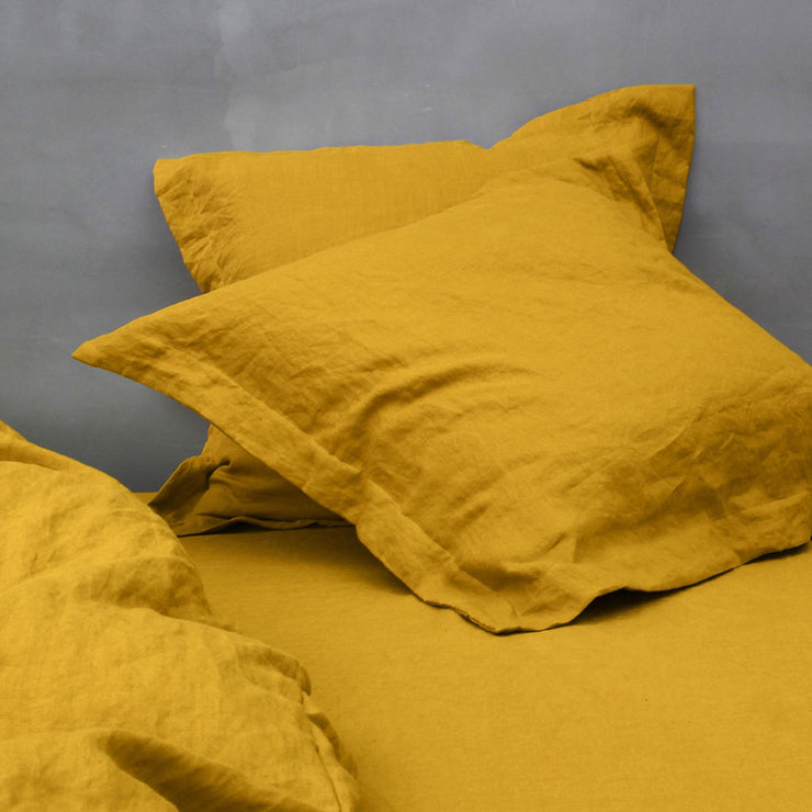 Flanged Linen Pillowcases Mustard 01