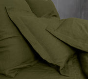 Flanged Linen Pillowcases pair Green Olive