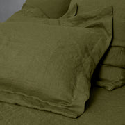 A Pair of Flange Linen Pillow Shams Green Olive