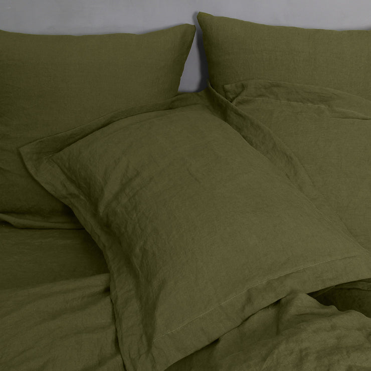 Standard Flanged Pillowcases Green Olive