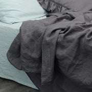 Grey Stonewashed Linen Flat Sheet Duvet Cover