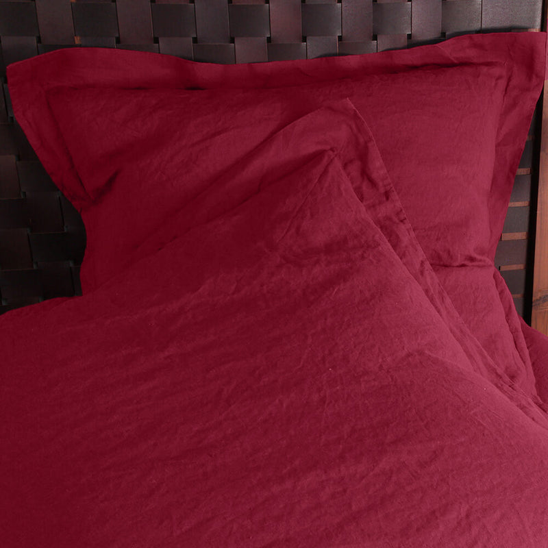 Flanged linen pillowcases (set of 2) - burgundy