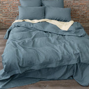Linen Duvet Cover French Blue Matched Pillow Shams and Natural Linen Sheet