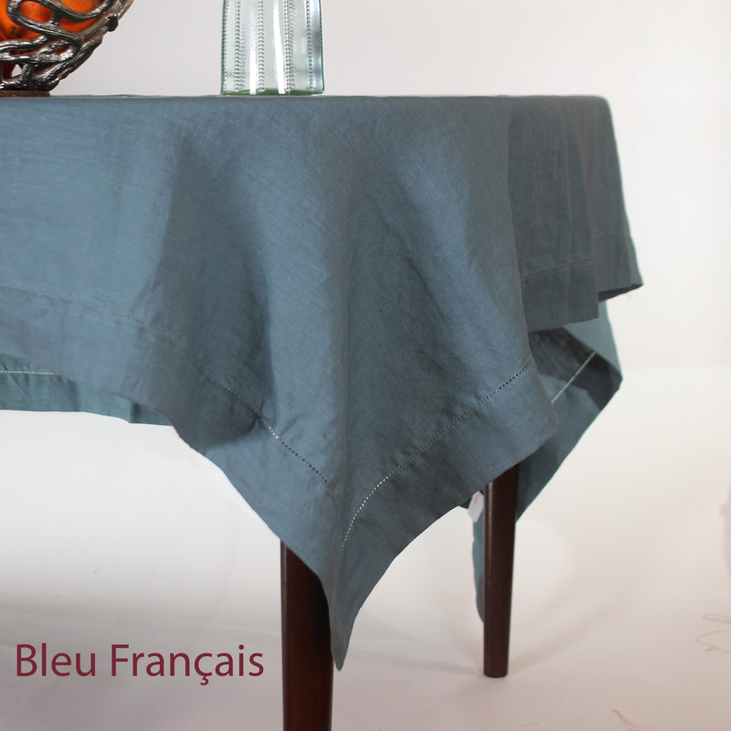 Sales! Rustic hemstitched Linen Tablecloth with Mitered Corners