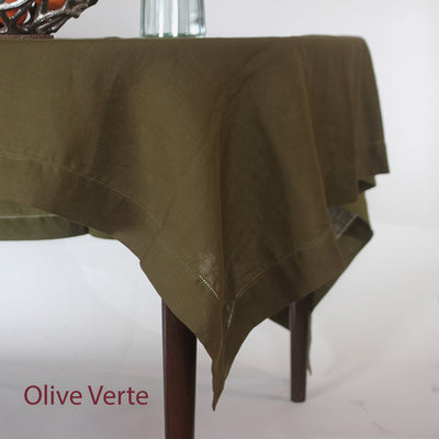 Sales! Rustic hemstitched Linen Tablecloth with Mitered Corners