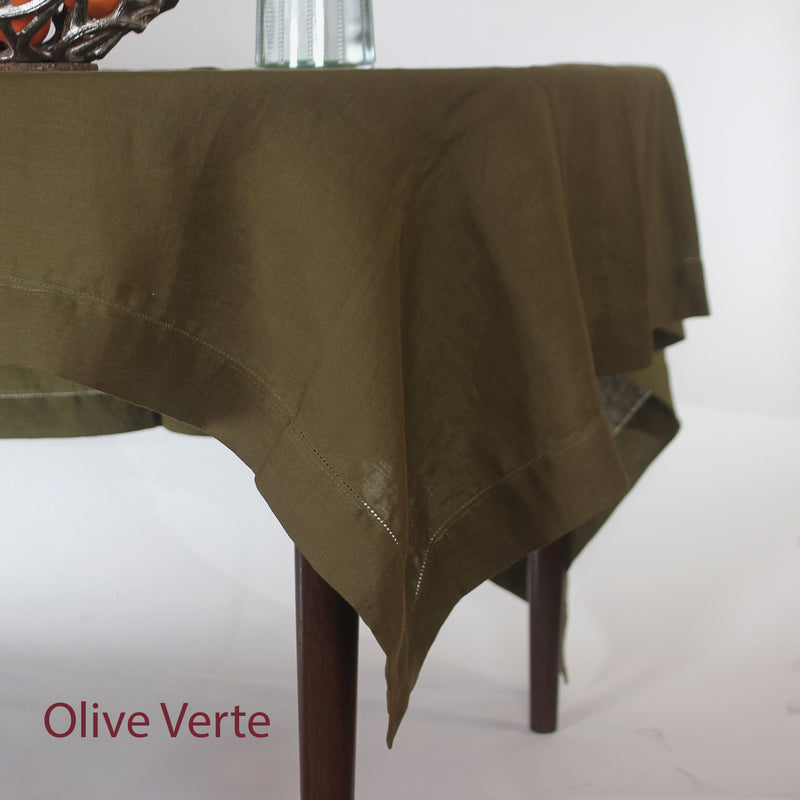 Sales! Rustic hemstitched Linen Tablecloth with Mitered Corners