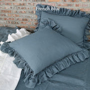 Pure Linen Frayed Edged Pillowcases French Blue