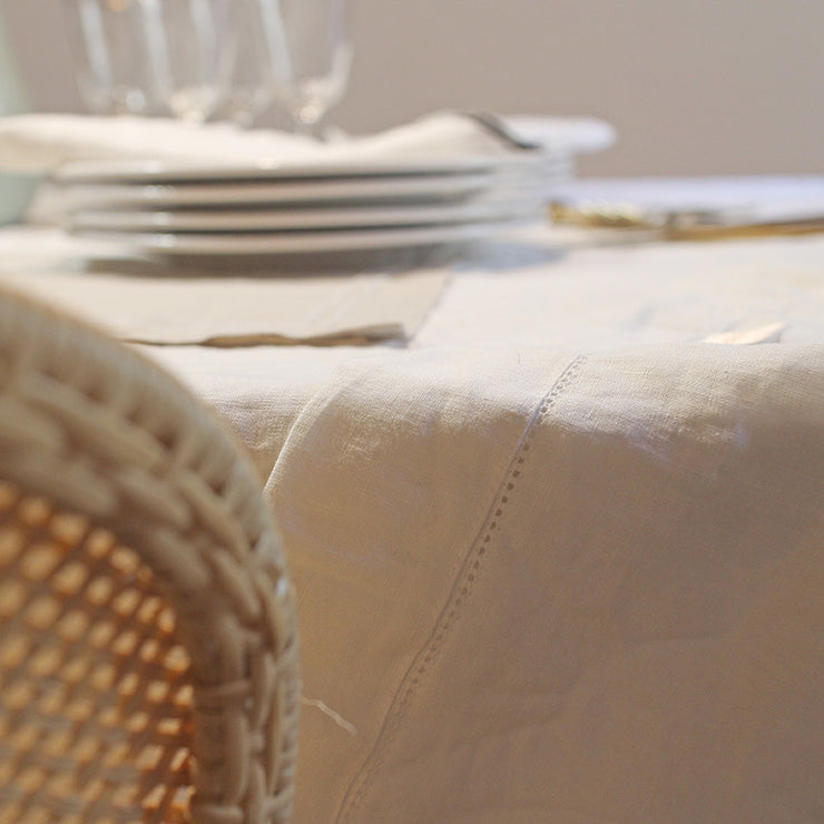 Hemstitched Linen Tablecloth with mitered Corners - Linenshed
