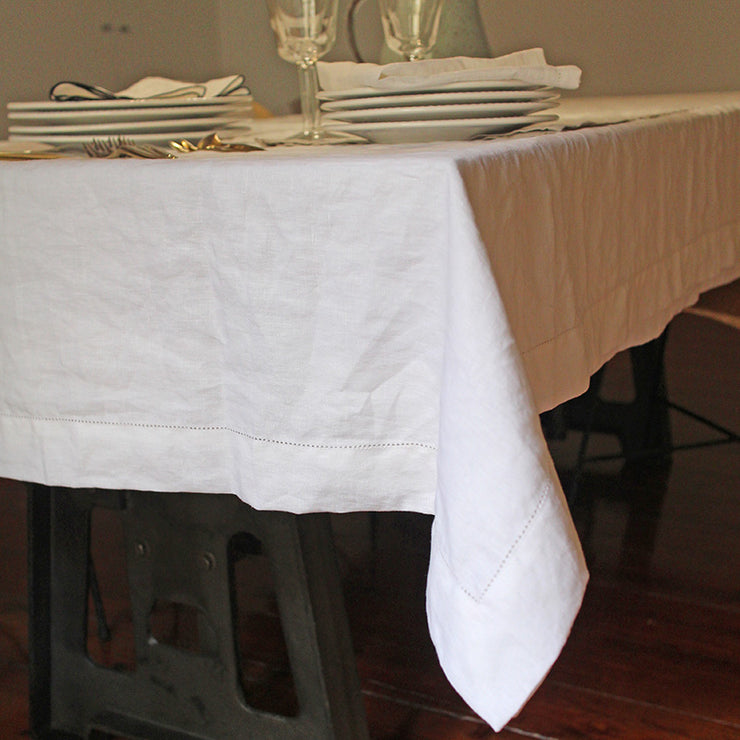 Hemstitched 100% Linen Tablecloth with Mitered Corners