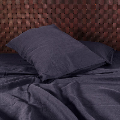 Plain Linen Pillowcases (set of 2) - Night Blue