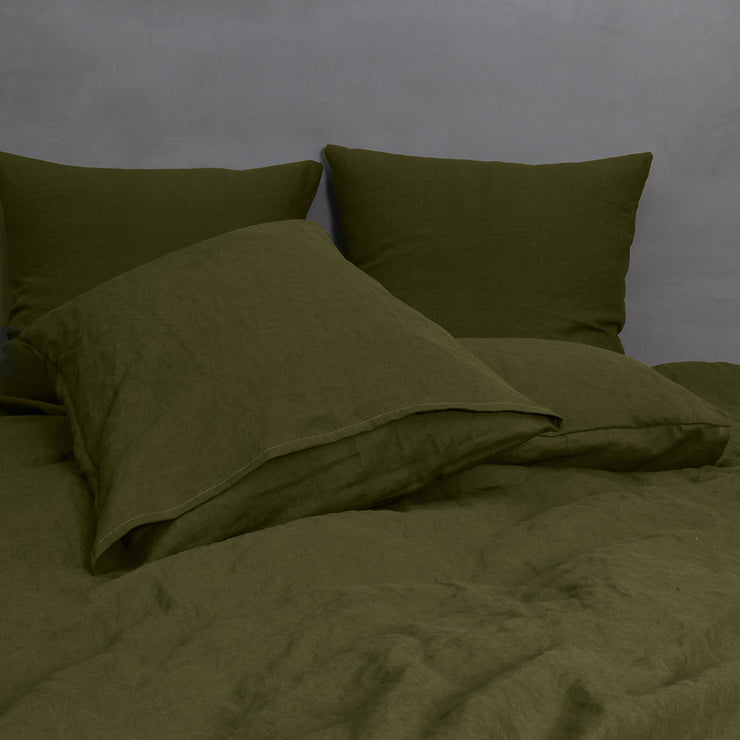 Green Olive Pillowcases Pair in Soft Washed Linen