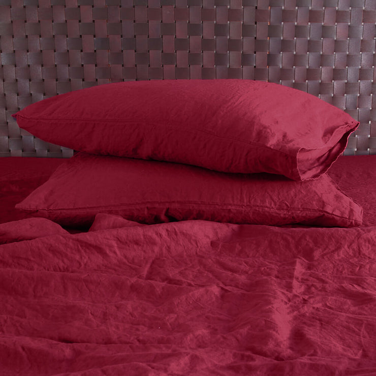 Simple Linen Pillowcases Pair Burgundy