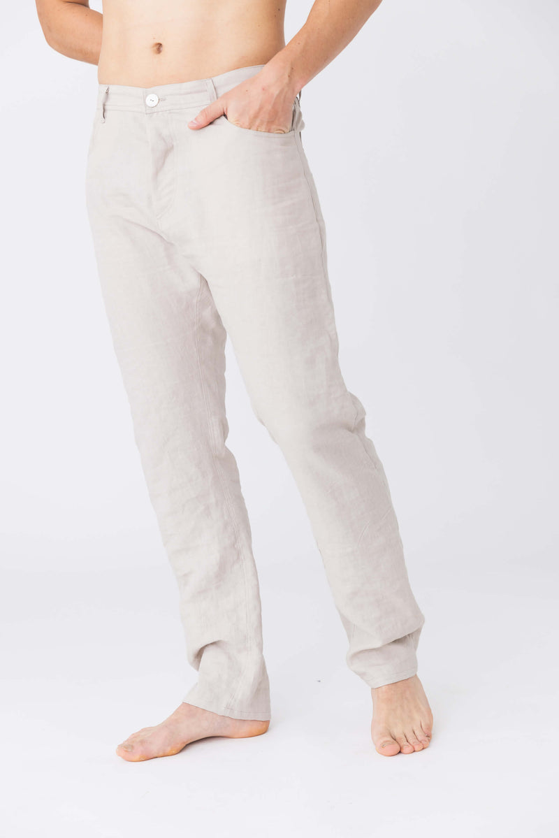 Pantalon en lin, style Jeans “Flavio” Naturel