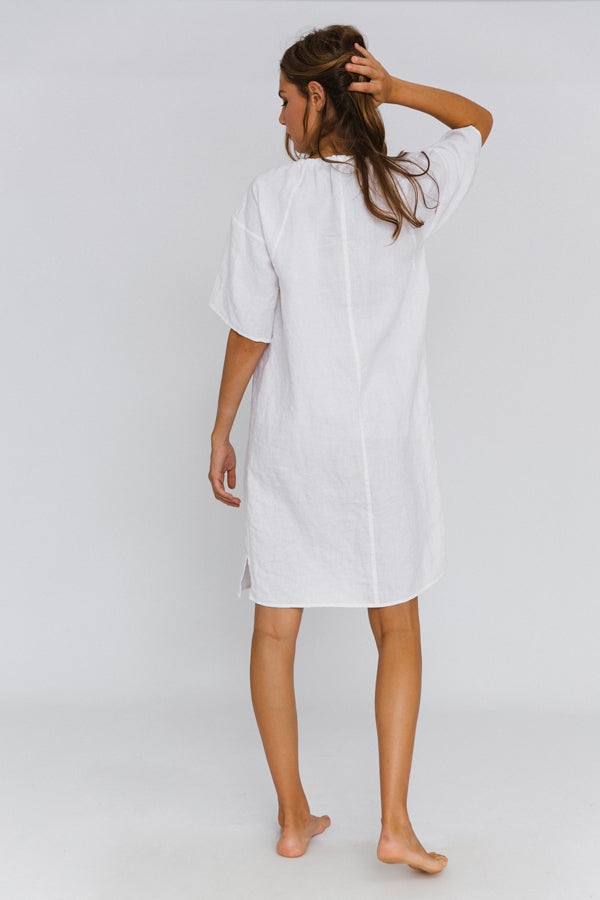 Buttoned Washed Linen Night Dress "Gabi"