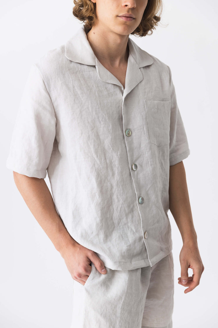“Emanuel” short-sleeved washed linen pajama jacket