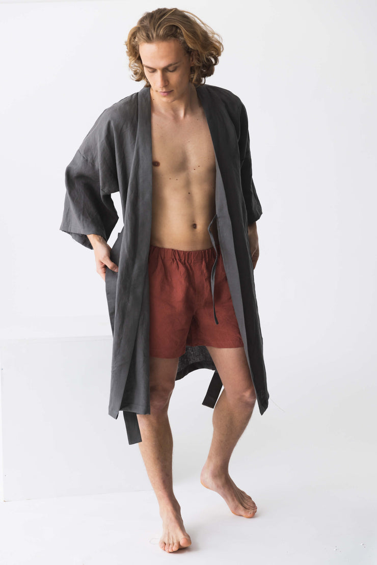 Long linen bathrobe, “Nelson” kimono style