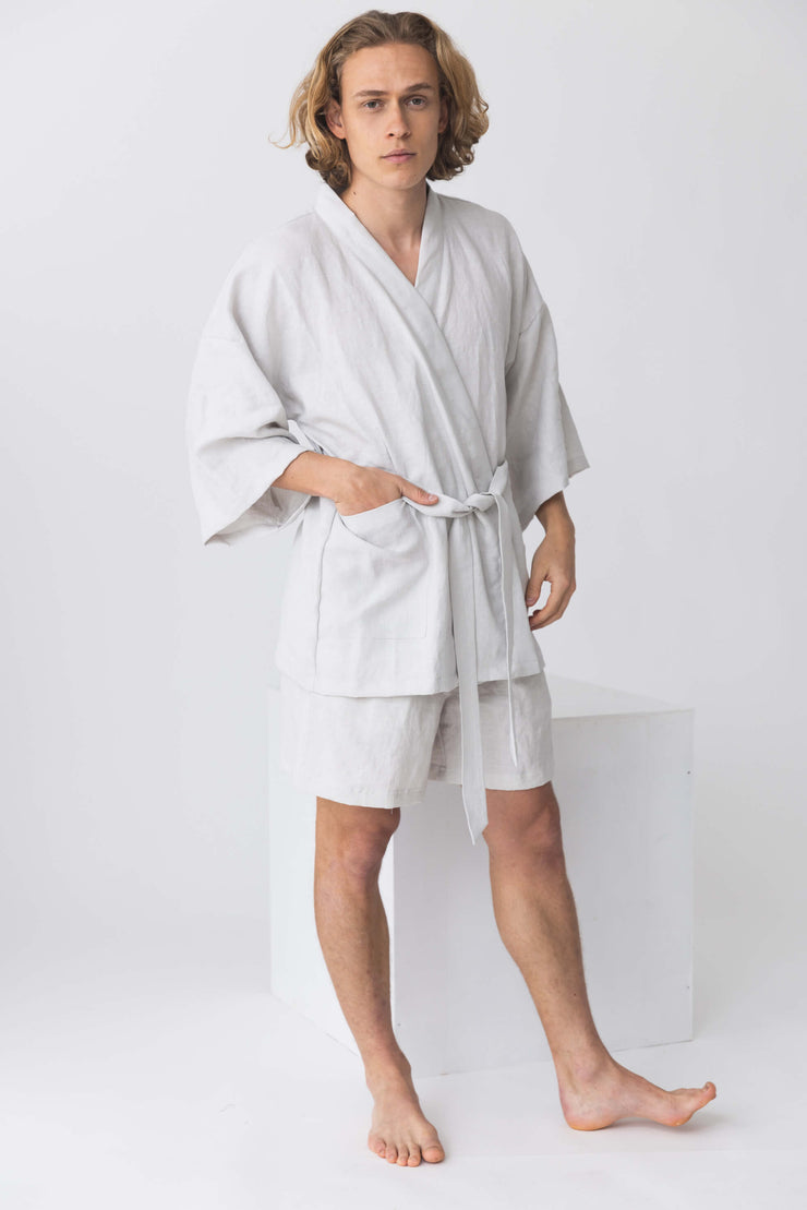 Short linen bathrobe, “Orlando” kimono style