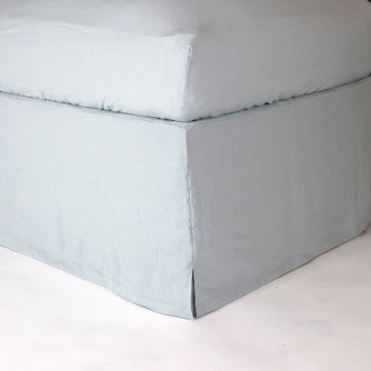 Linen Slit Corners Icy Blue Bed Skirt