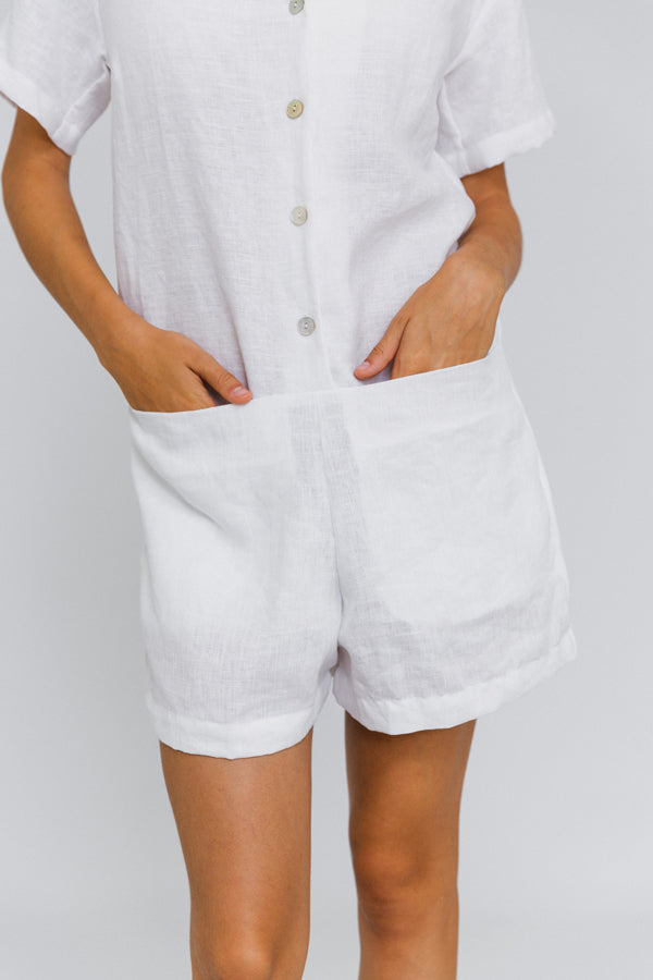 Linen overall shorts on sale