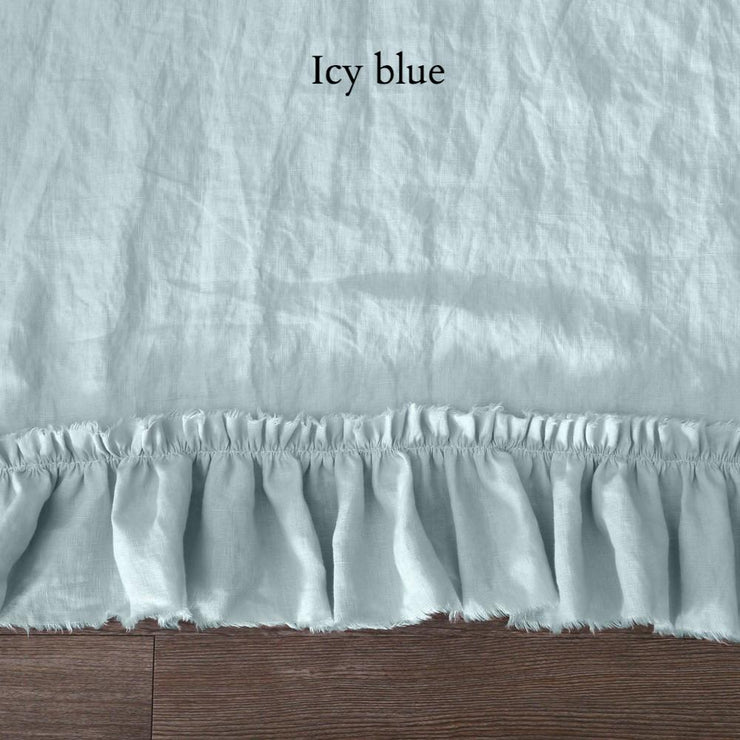 Hand Frayed Ruffles Linen Pillowcases Icy Blue