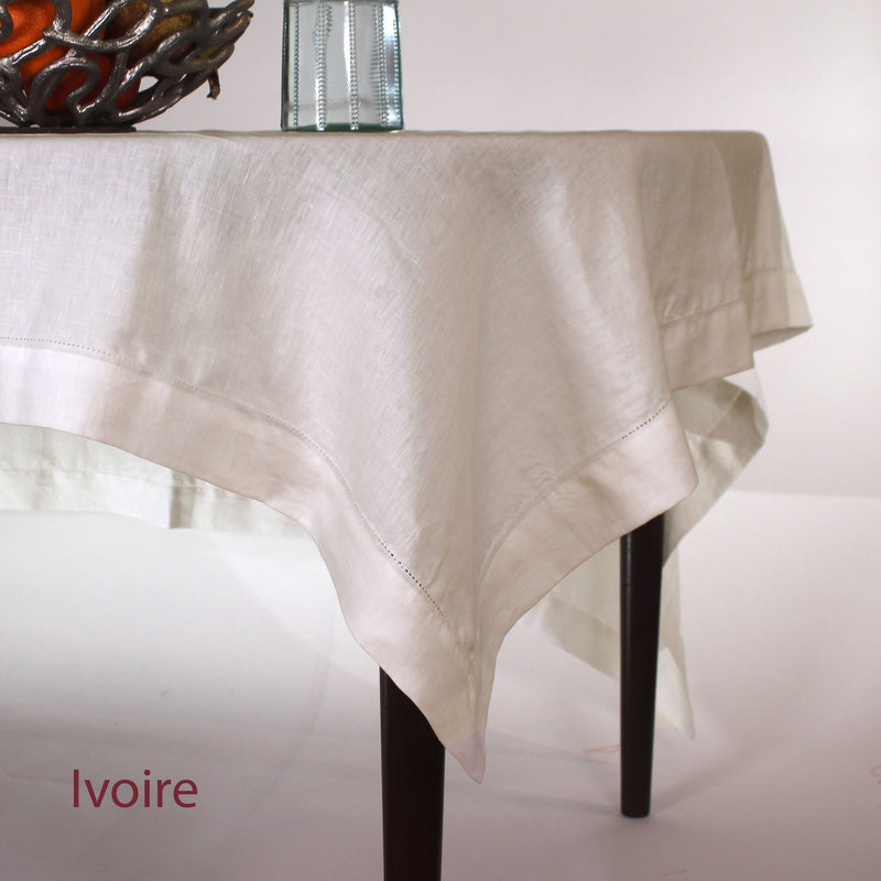 Sales! Rustic hemstitched Linen Tablecloth with Mitered Corners