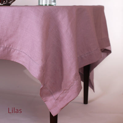 Sales! Rustic hemstitched Linen Tablecloth with Mitered Corners