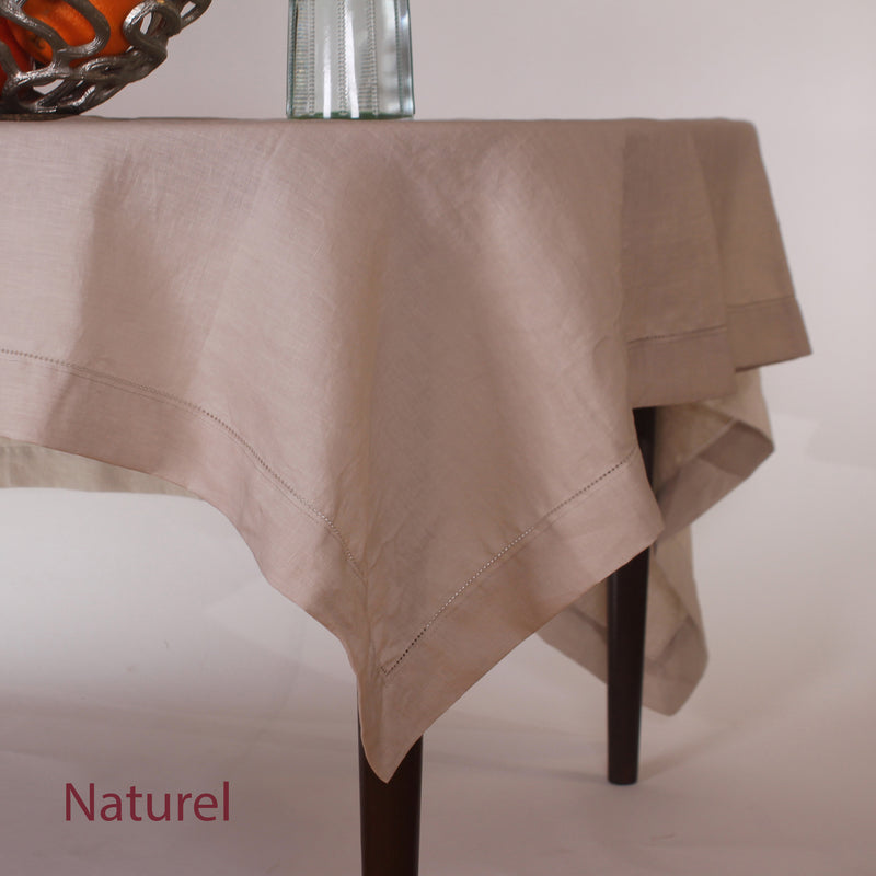 Sales! Rustic hemstitched Linen Tablecloth with Mitered Corners