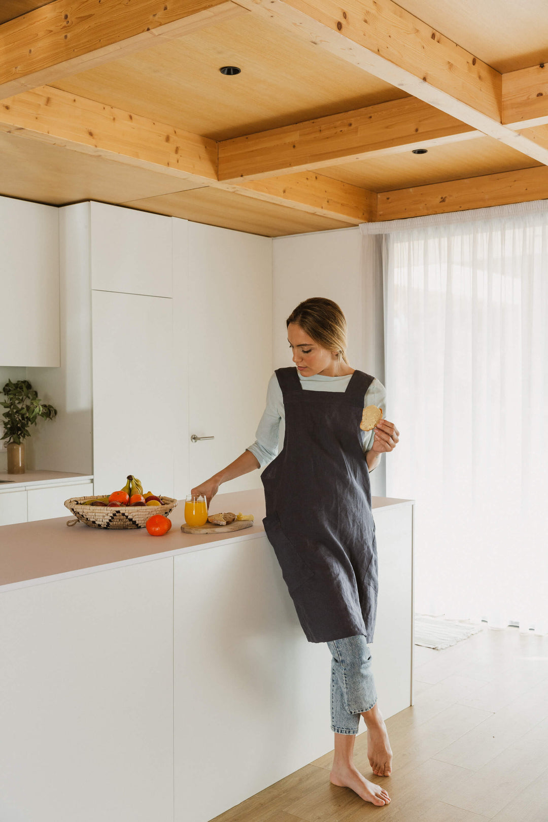 Linen pinafore apron white Linenshed