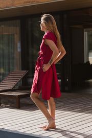 Knee-length Linen Wrap Dress #colour_bordeaux