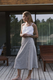 Casual long flared skirt in French linen - Linenshed