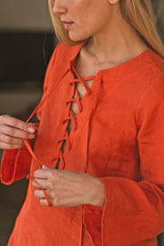 Casual Short french linen tunic #colour_corail