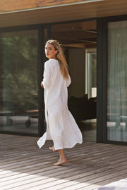 Casual Side Slit Long Washed Linen Tunic "Carol" #colour_blanc-optique