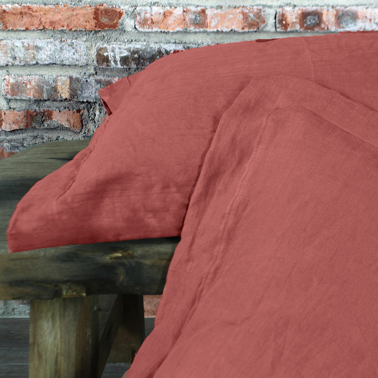 Flanged Linen Pillowcases Brick - Linenshed