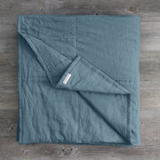 Pure Linen Quilted Bedspread French Blue