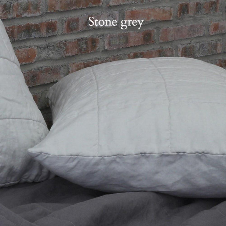 Quilted Linen Pillowcase Stone Grey Closeup