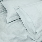 Linen Flanged Pillowcases Pair Icy Blue Back View