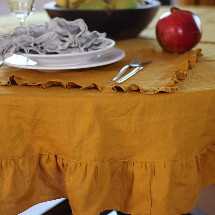 100% Pure Washed Linen Ruffles Placemats - Linenshed