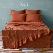 Ruffled Linen Top Sheet Coral