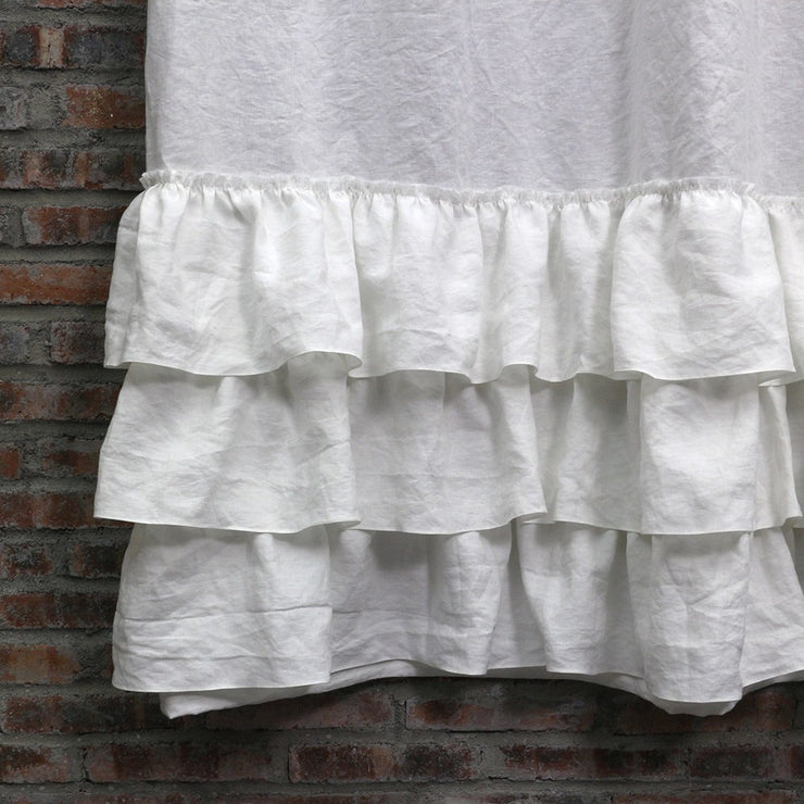 Closeup Ruffled Shower Linen Curtain in Optic White
