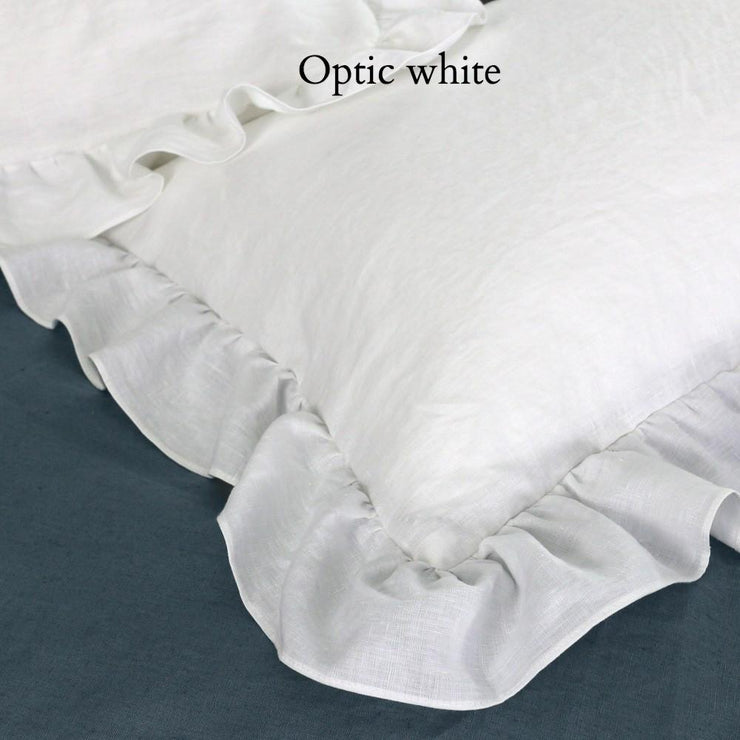 Optical White Ruffles Linen Pillowcases Close Up