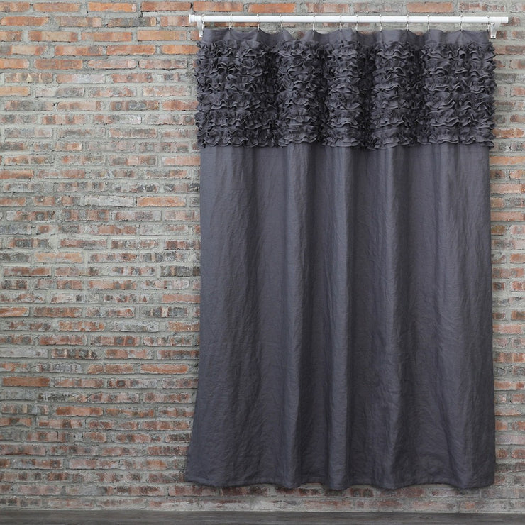  Ruffled Washed Linen Bath Curtains Lead Gray